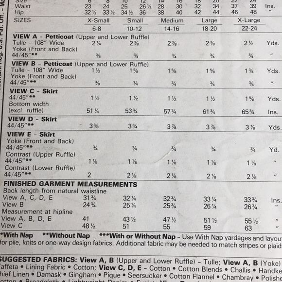 Vintage 1987 McCall's Sewing‎ Pattern 3079 Boho Petticoats & Skirts Size X-Small - Picture 13 of 15